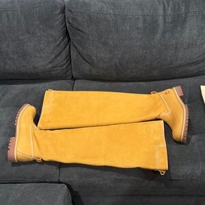 Wheat Telfar/Timberland size 12M Boots Tall W/Tan Dust Bag with White Logo